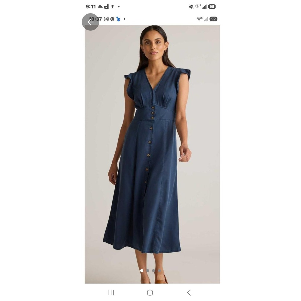 Quince Vintage Wash Tencel Button Front Midi Dress Midnight Blue Medium NWT